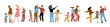 © klyaksun - Set of parents dancing with children. Flat vector illustration of families having fun together. Mothers and fathers enjoying music, jumping with kids, celebrating holiday, weekend entertainment