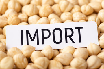 Poster - Paper with inscription Import on hazelnuts. Concept of trade of nuts between countries