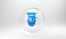 Blue Well With A Bucket And Drinking Water Icon Isolated On Grey Background. Glass Circle Button. 3D Render Illustration