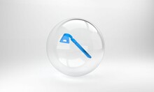 Blue Garden Hoe Icon Isolated On Grey Background. Tool For Horticulture, Agriculture, Farming. Glass Circle Button. 3D Render Illustration