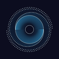 Aufkleber - Blue radial lines with dots in circle form. Tattoo template or logo with lines. Abstract art swirl symbol or icon.