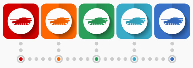 Fototapete - Tank vector icons, infographic template, set of flat design combat symbols