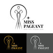 miss pageant logo with modern line The beauty queen pageant standing in circle shape vector design