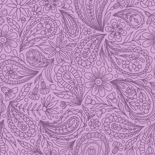 PINK VECTOR SEAMLESS BACKGROUND WITH PURPLE PAISLEY CONTOUR PATTERN