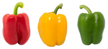 Fresh Vegetables Three Sweet Red, Yellow, Green Peppers Isolated