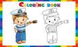 Fototapeta Paryż - Coloring Page Outline of cartoon sailor or seaman with spyglass. Profession. Coloring book for kids.