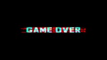Looped GAME OVER Animation With Glitch Effect Isolated On Black Background. Glitch GAME OVER Video Game Screen. Cyberpunk GAME OVER Text With RGB Distortion Effect.