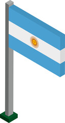 Sticker - Argentina Flag on Flagpole in Isometric dimension.