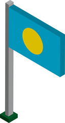 Sticker - Palau Flag on Flagpole in Isometric dimension.