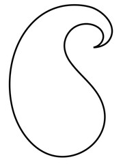 Black outlined paisley template. Isolated png illustration, transparent background. Asset for montage, collage, stamp, grain source, shape, pattern. Design concept.	