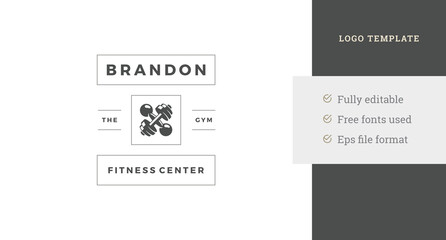 Wall Mural - Vintage geometric fitness club logo design template with place for text vector illustration