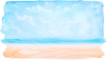 Beach Sea And Sand In The Holiday Summer Watercolor Hand Painted.