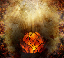 Poster - lotus candle on abstract background, lotus candlestick.