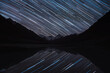 stars tracks mountains lake glacier reflection night