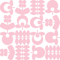 Aufkleber - Modern vector abstract  geometric background with stylized flowers, leaves and stems  in retro vintage folklore style. Pastel colored simple shapes graphic seamless pattern.