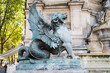 The Fontaine Saint-Michel located in Place Saint-Michel in the 6th arrondissement in Paris, France. Dragon by Henri Alfred Jacquemart in front of Fontaine