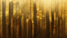 Gold Abstract Wood Texture, Vertical Gold Wood Panels, Golden Tree Bark, Generative AI Illustration