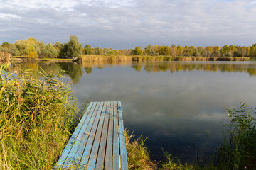 Wall Mural - fishing bridge on lake