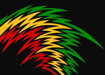 Wall Mural - Abstract background with gradient curved spikes pattern and with Jamaican color theme