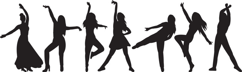 Wall Mural - women dancing silhouette black isolated vector