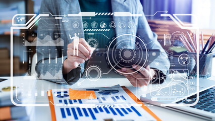 Wall Mural - financial report data of business operations balance sheet and income statement as fintech concept. 