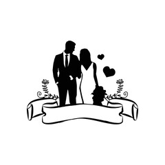 Bride and groom silhouette illustration clipart design