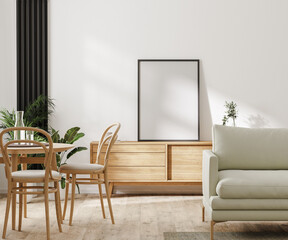 Wall Mural - modern living room with furniture and poster frame mockup, home interior design, 3d rendering