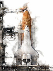 Wall Mural - space shuttle watercolor style. illustration.