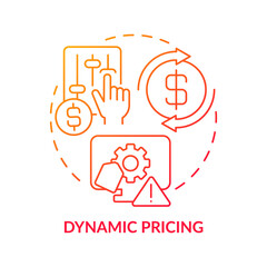Wall Mural - Dynamic pricing red gradient concept icon. Marketing strategy abstract idea thin line illustration. Algorithmic price optimization. Isolated outline drawing
