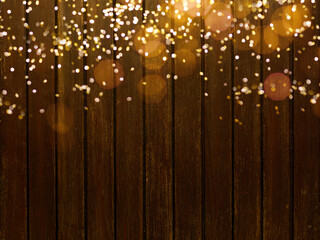 Glowing Christmas tree garland on a wooden background