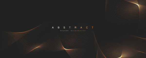 Wall Mural - abstract shiny color gold wave design element on dark background.