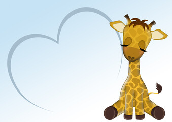 Sticker - birth announcement card for baby boy with giraffe