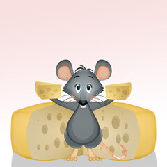 Poster - illustration of little mice with cheese