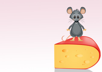 Poster - illustration of little mice on the slice of cheese