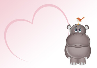 Wall Mural - birth announcement card for baby girl with hippo