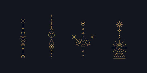 Wall Mural - set of moon and sun line art. minimal boho linear symbols. celestial mystic element. vector line art