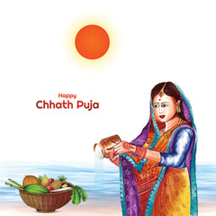 Wall Mural - Traditional happy chhath puja festival of bihar holiday card background