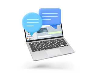 Poster - laptop with chat clouds. 3d vector banner 