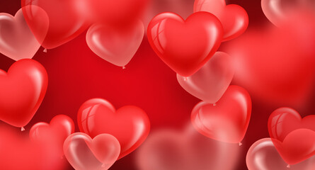 Aufkleber - Valentines day card with red and pink air ballons. 3d vector