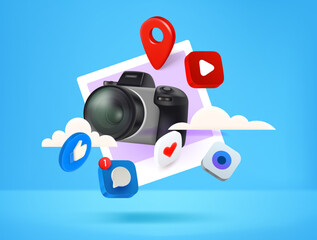 Poster - Share vacation photos via modern smartphone. Realistic vector illustration