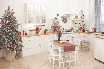 Wall Mural - Christmas decoration on the kitchen. Kitchen interior holidays. New Year design.