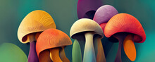 Abstract Colourful Mushrooms, Trippy Psychedelic Lsd Art. For: Web Banner, Texture, Pattern, Wallpaper.