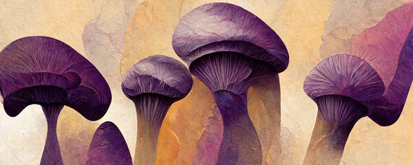 Abstract purple Mushrooms, trippy psychedelic lsd art. For: Web banner, texture, pattern, wallpaper.