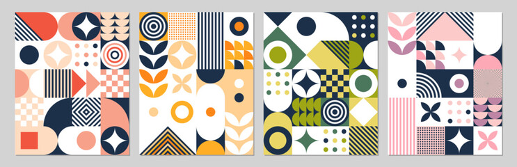 Collection of abstract posters. Contemporary composition with geometric shapes. Wall print.