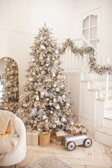 Wall Mural - Christmas background. Xmas interior. Home celebration. Christmas design of interior. Closeup christmas balls.