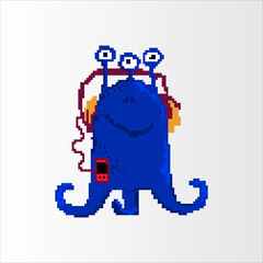 Wall Mural - pixel art illustration draw artwork design character bit icon symbol set of alien monster video game