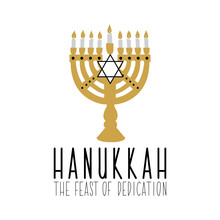 Happy Hanukkah Card. Hanukkah. The Feast Of Dedication. Holidays Lettering. Ink Illustration.