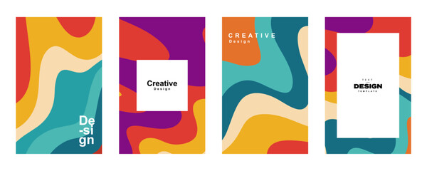 Poster - Set of abstract fluid poster template in colorful shape design. Collection of modern retro design style for poster, flyer, background, wallpaper and copy space