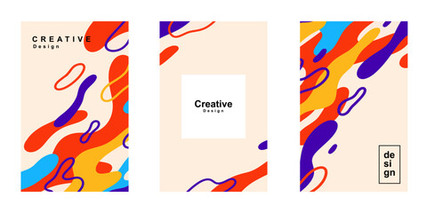 Poster - Set of abstract fluid poster template in colorful shape design. Collection of modern retro design style for poster, flyer, background, wallpaper and copy space