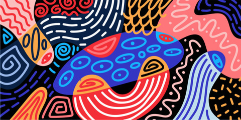 Aufkleber - Abstract trendy background design in trendy and ethnic style. Retro modern illustration outline stroke pattern